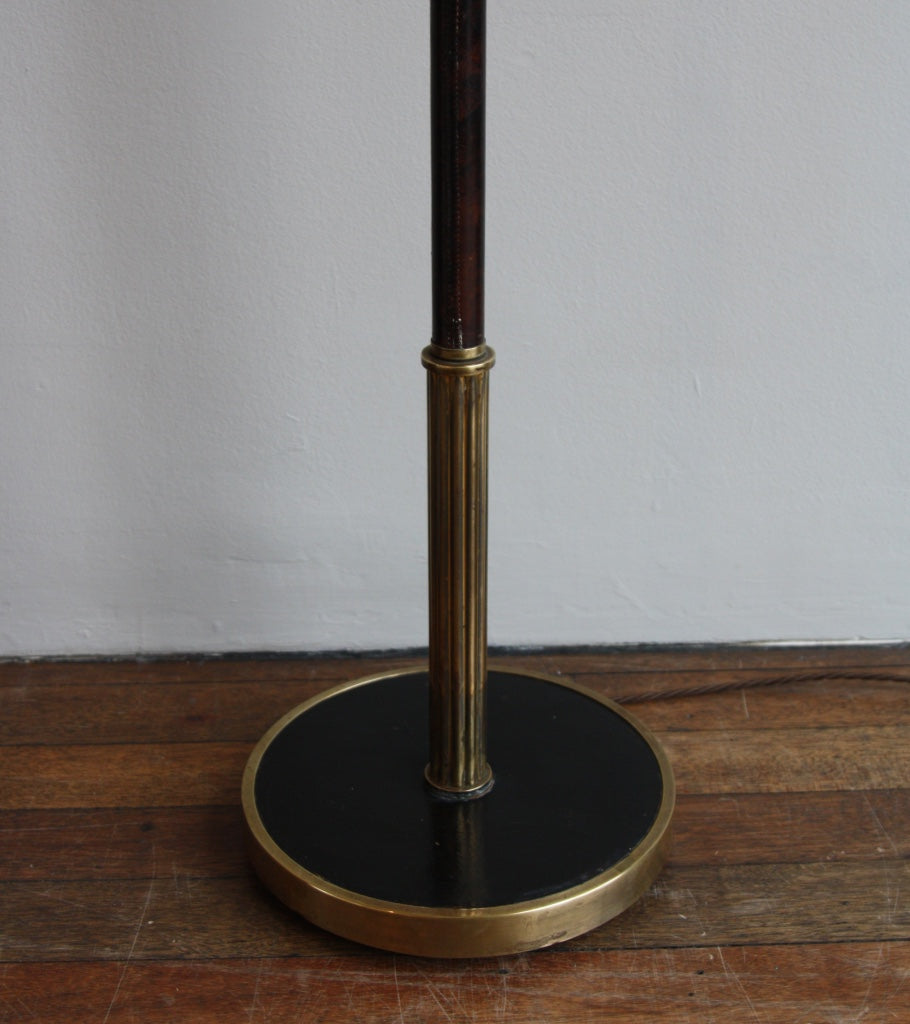 Leather and Brass Floor Light Denmark 1940s - Image 3