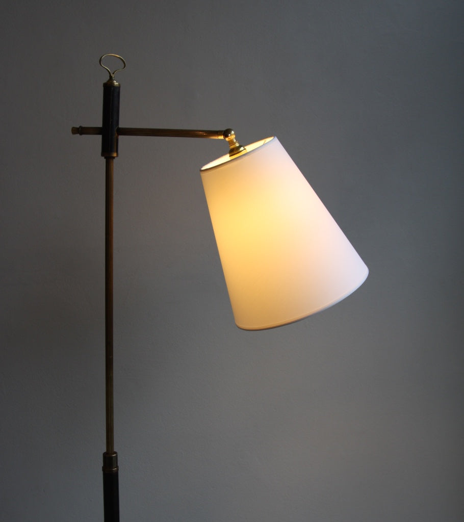 Leather and Brass Floor Light Denmark 1940s - Image 7