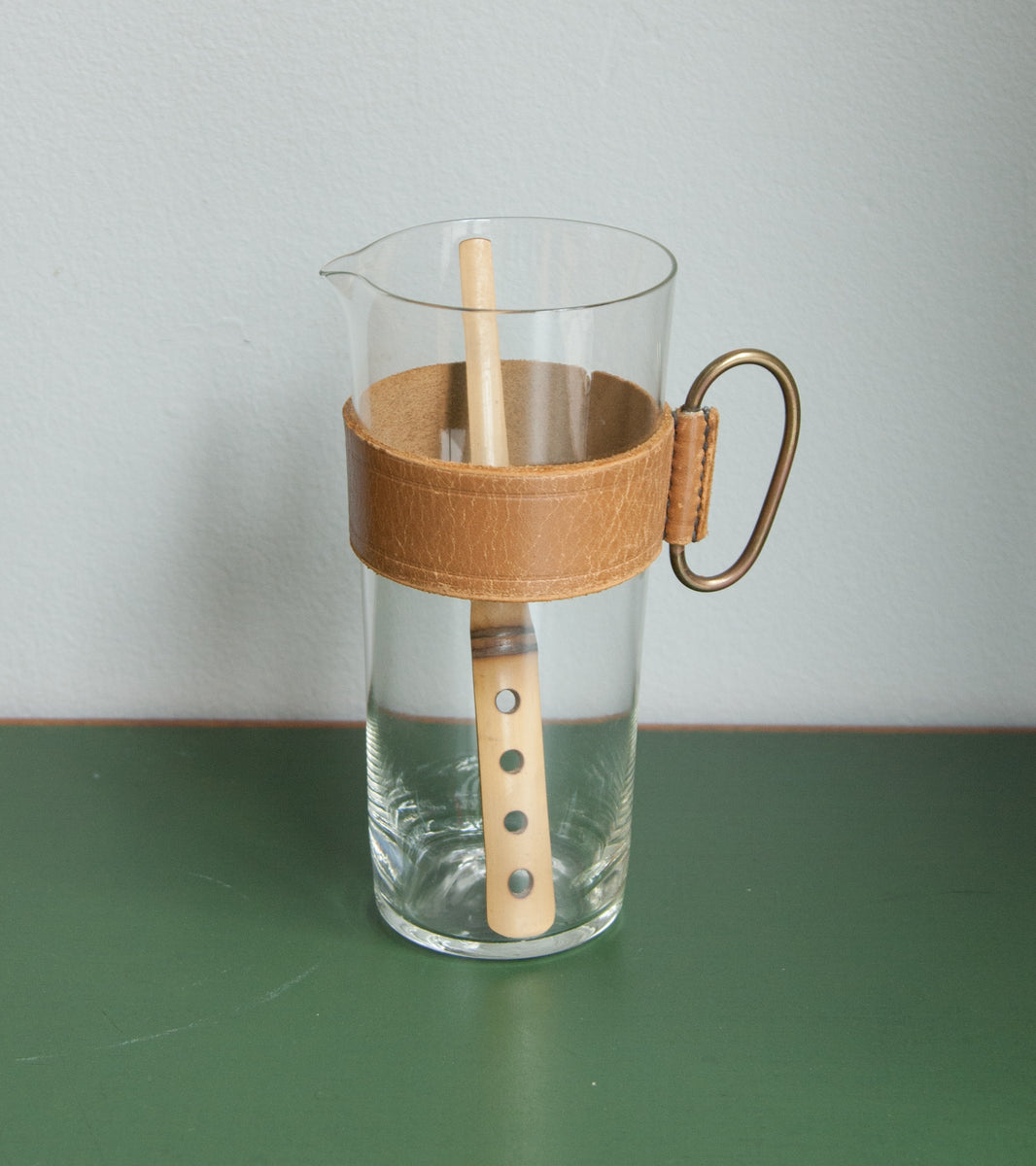 Mid-20th Century Glass Pitcher & Bamboo Stirrer, Carl Auböck 