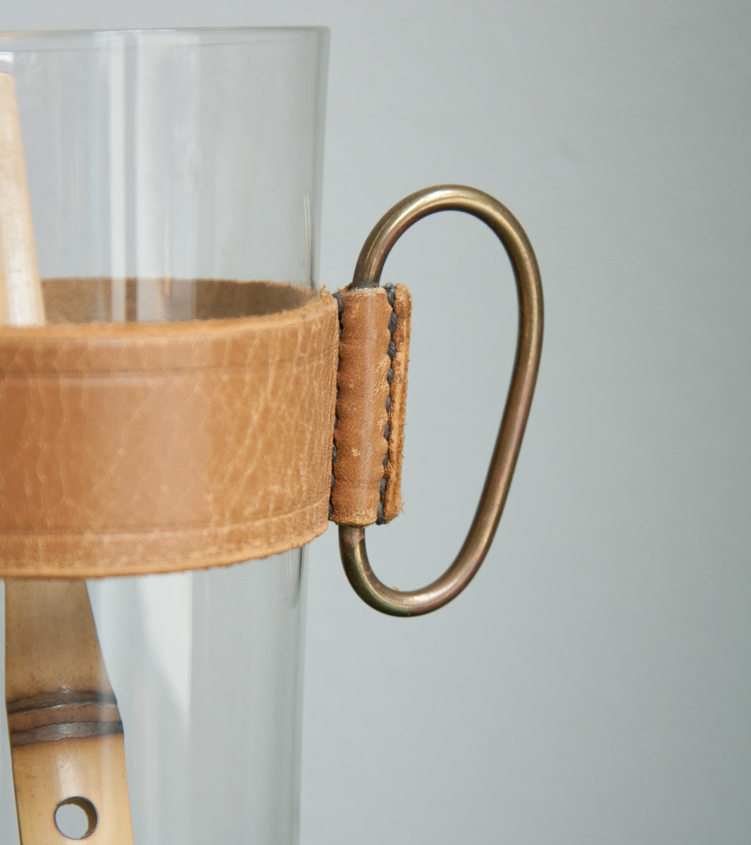 Vintage Pitcher & Bamboo Stirrer with Leather Sleeve & Brass Handle, Carl Auböck