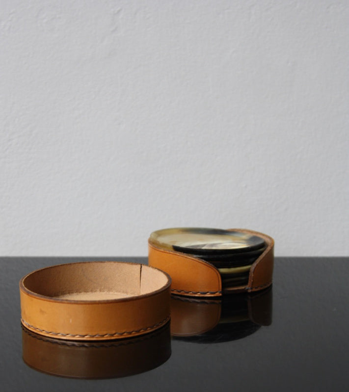 Set of Six Horn Coasters and Leather Case Carl Auböck - Image 1