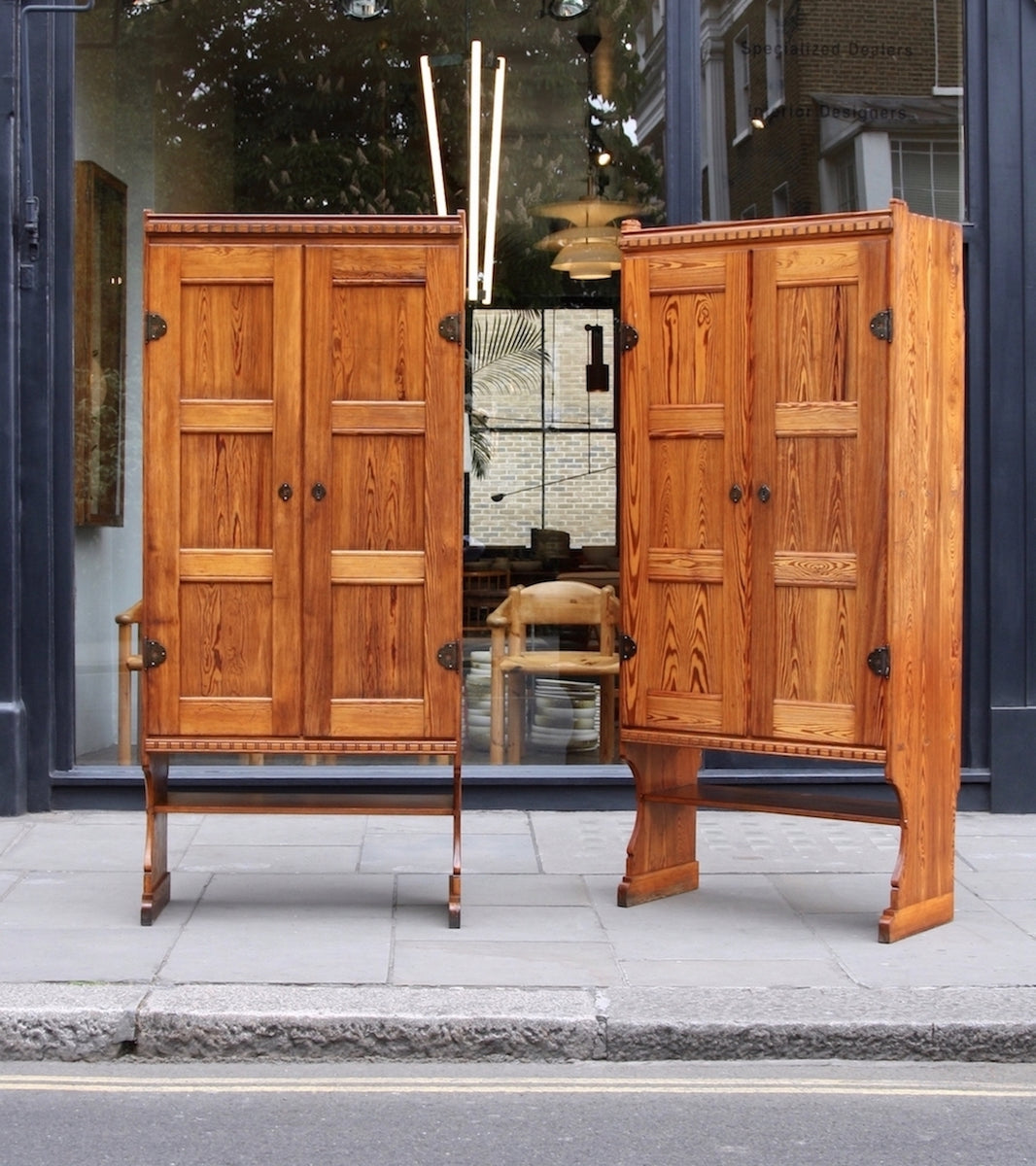 Skønvirke Cabinets Martin Nyrop - Danish art nuveau martin nyrup Copenhagen town hall custom made furniture gesamtkunstwerk early 20th century furniture pine patina aged pair of cabinets 