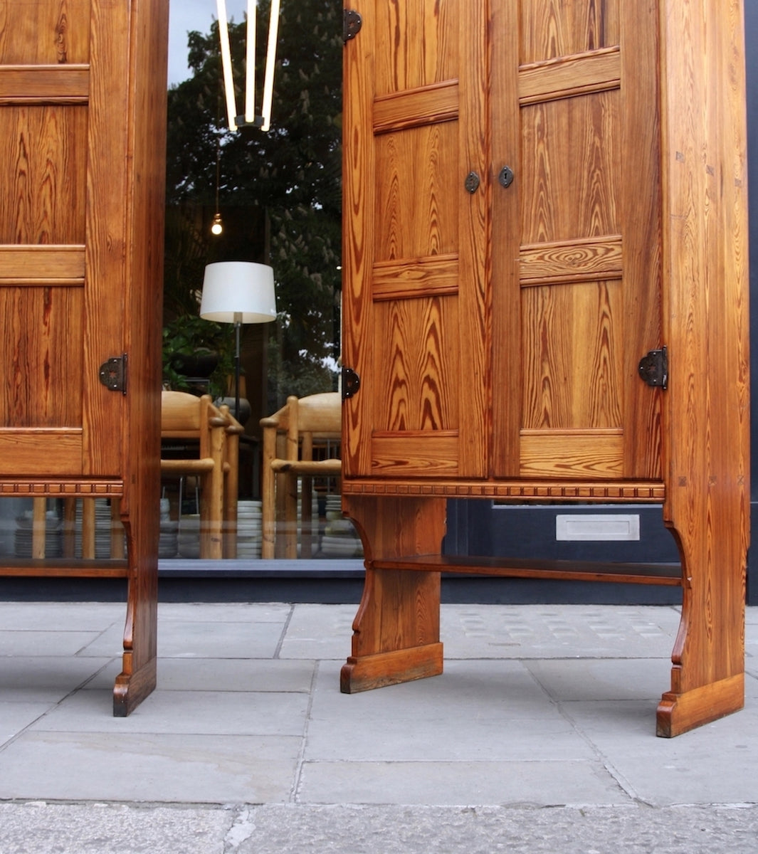 Skønvirke Cabinets Martin Nyrop - c 1900 Danish art nuveau martin nyrup Copenhagen town hall custom made furniture gesamtkunstwerk early 20th century furniture pine patina aged pair of cabinets 