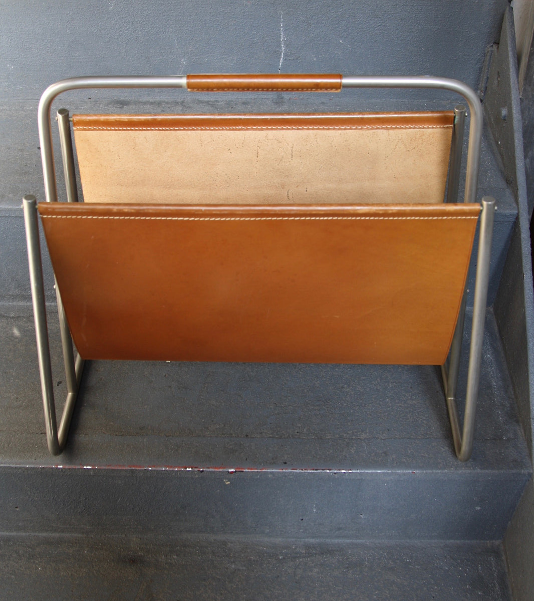 Hand Crafted Tan Leather Magazine Rack  Carl Auböck - Image 7