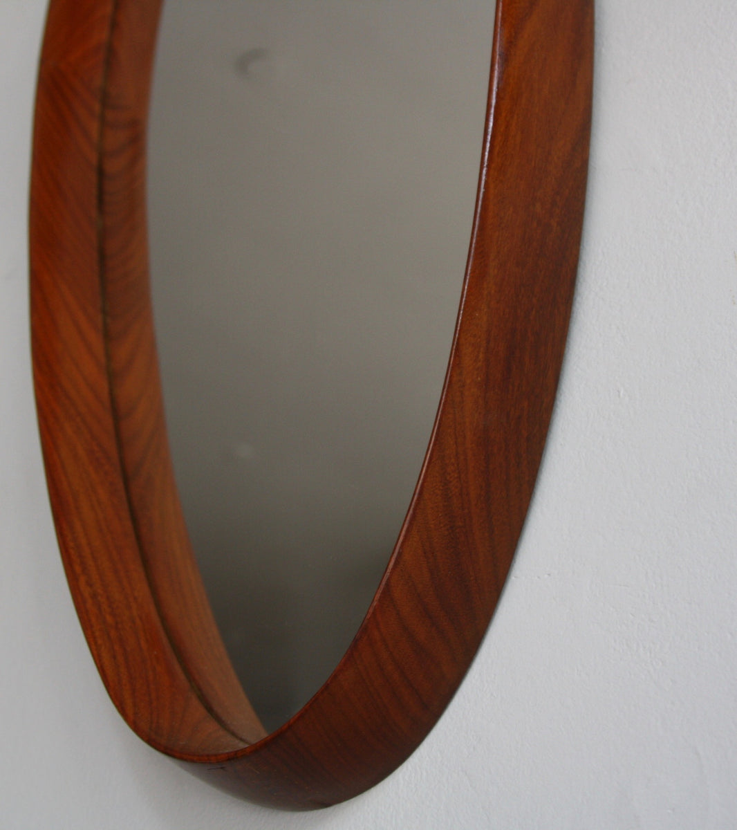 Teak Oval Mirror with Leather Denmark C. 1950 - Image 7