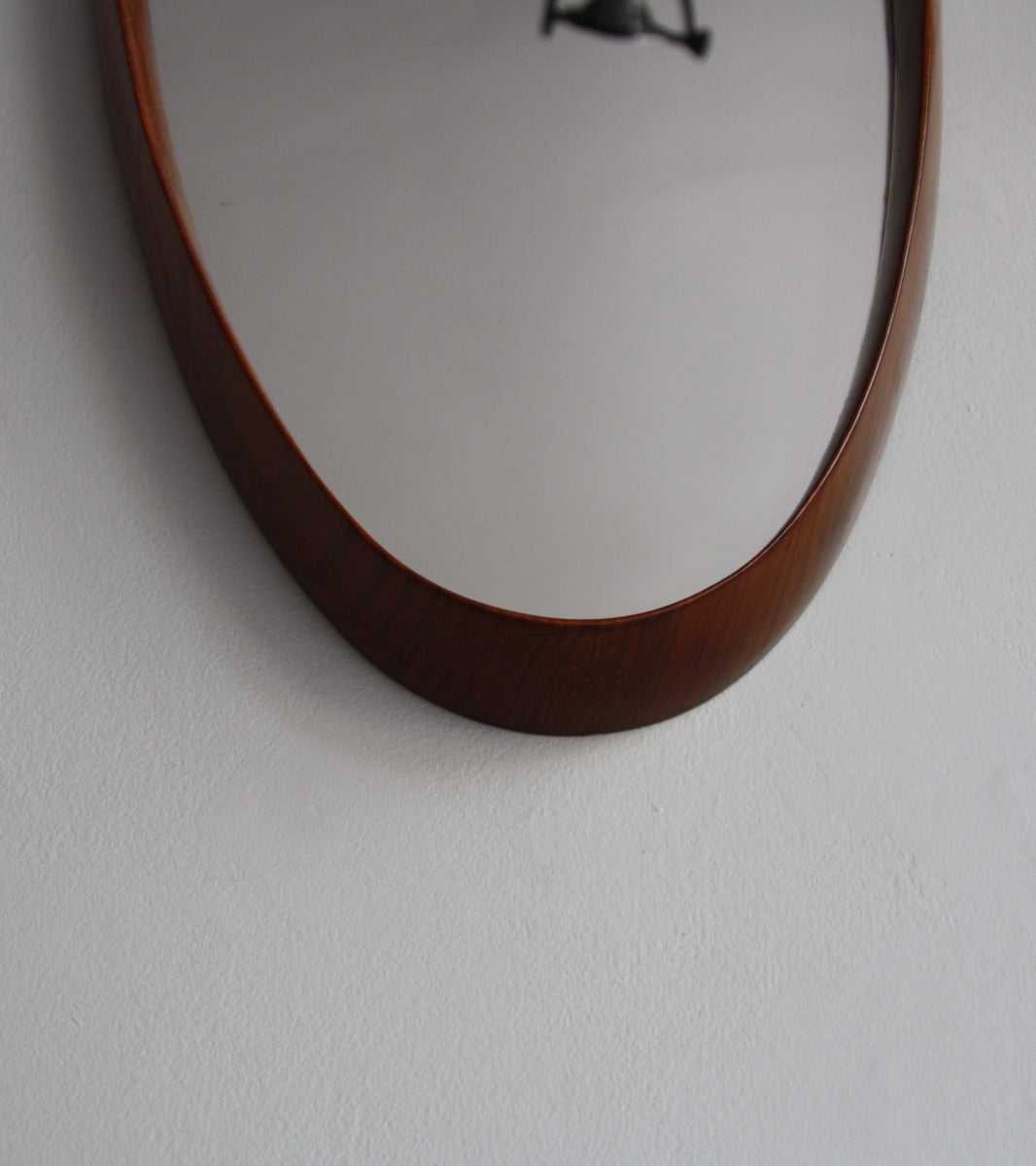 Original Hand-made Teak Oval Mirror with Leather Denmark C. 1950 - Image 9