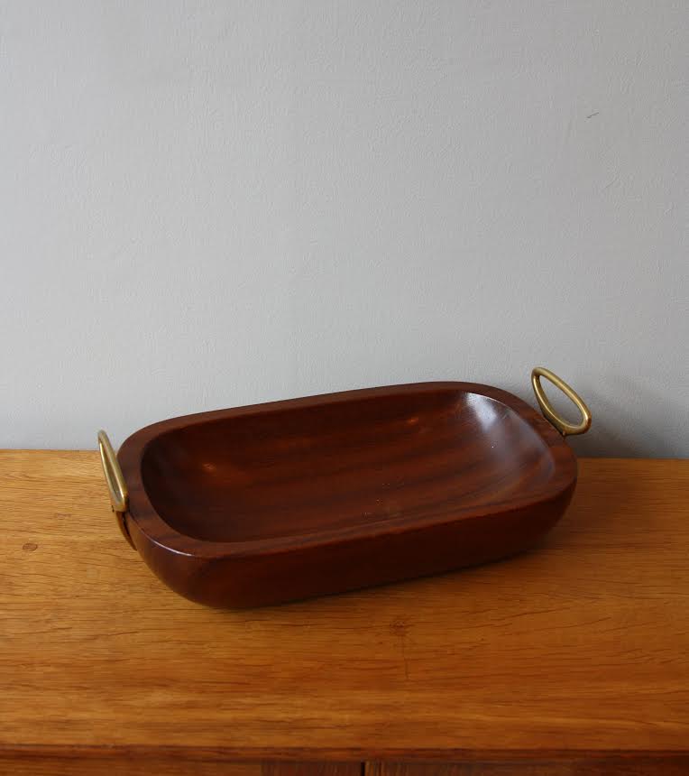 Vintage, large Teak Tray with Brass Handles Carl Auböck - Image 1
