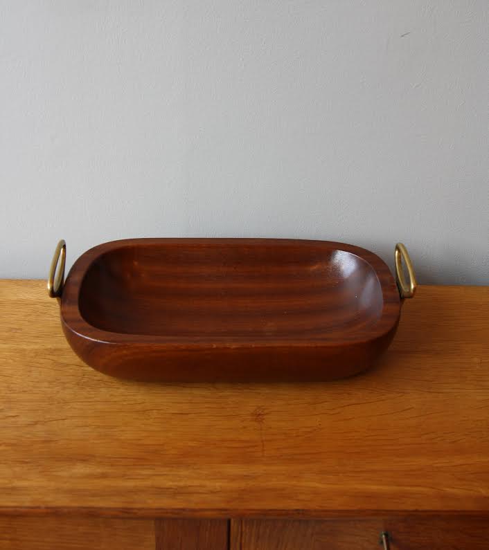Original Teak Tray with Brass Handles Carl Auböck - Image 2