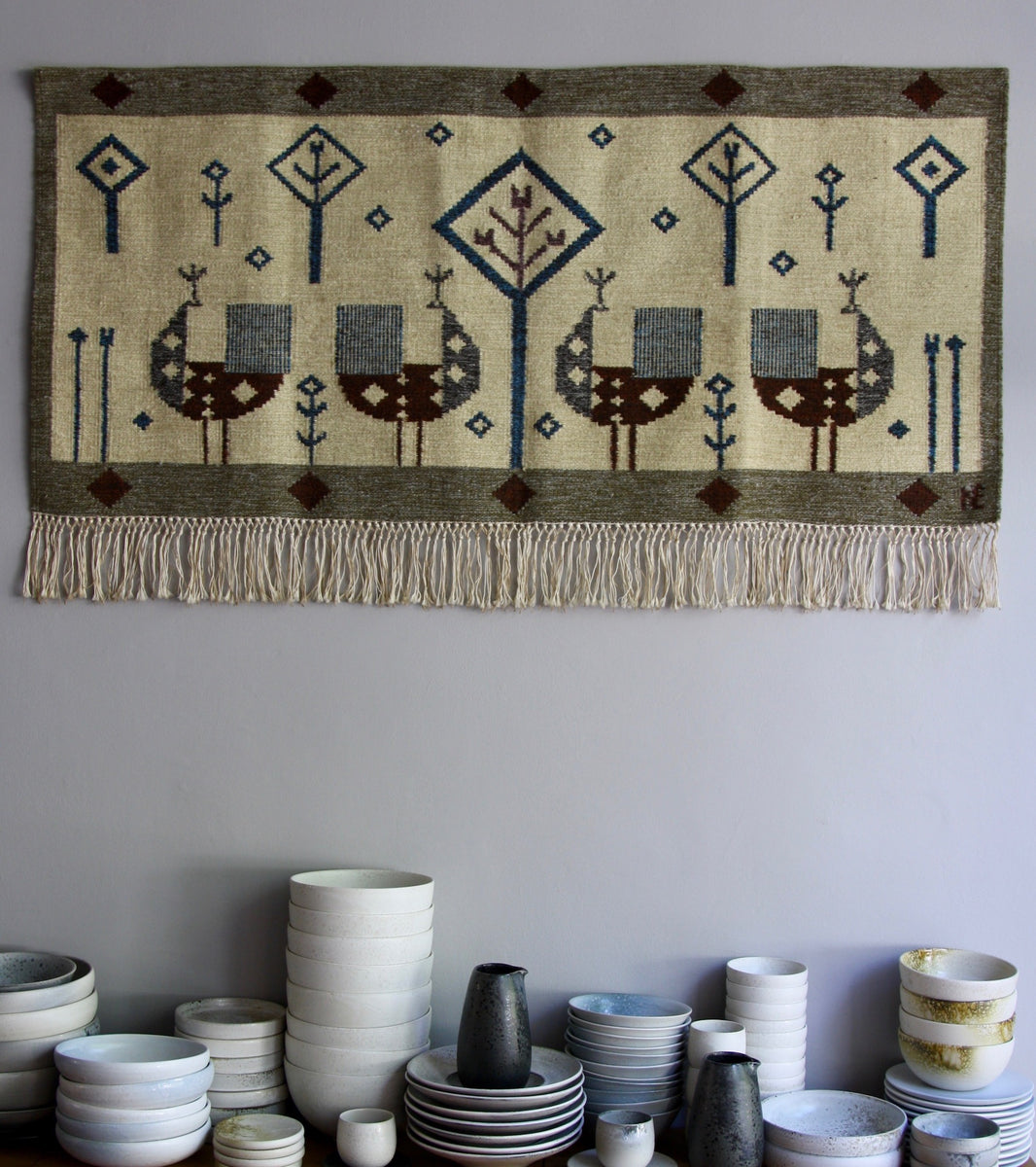 tapestry scandinavian modern woven cream green