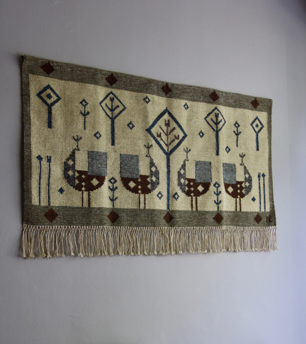 tapestry danish modern wool woven 1960s grey 