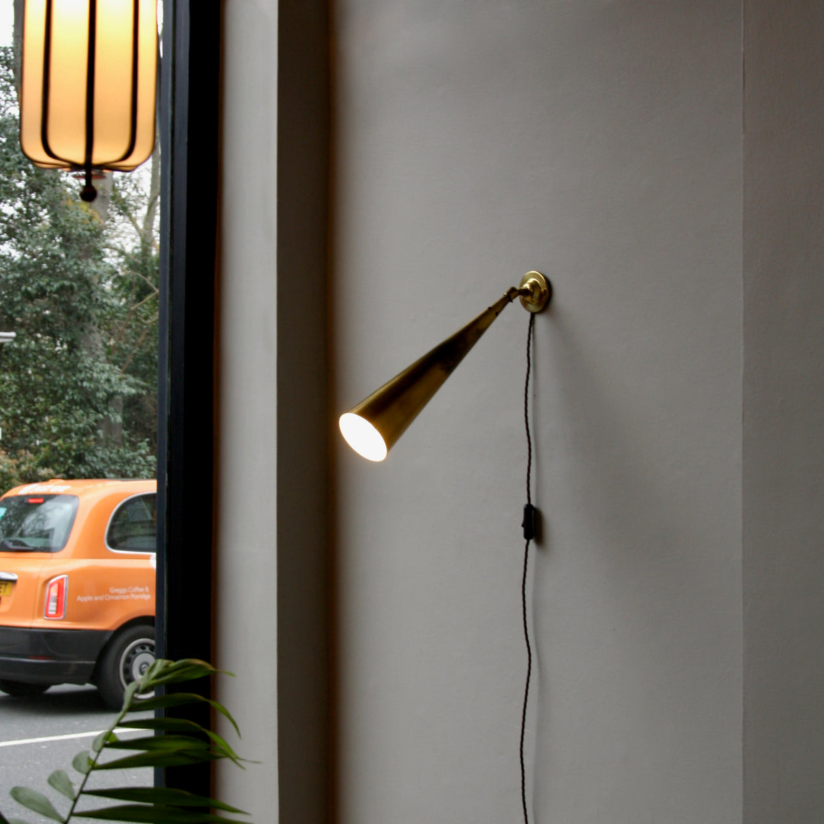 Conical Brass Wall Light / England , Circa 1950