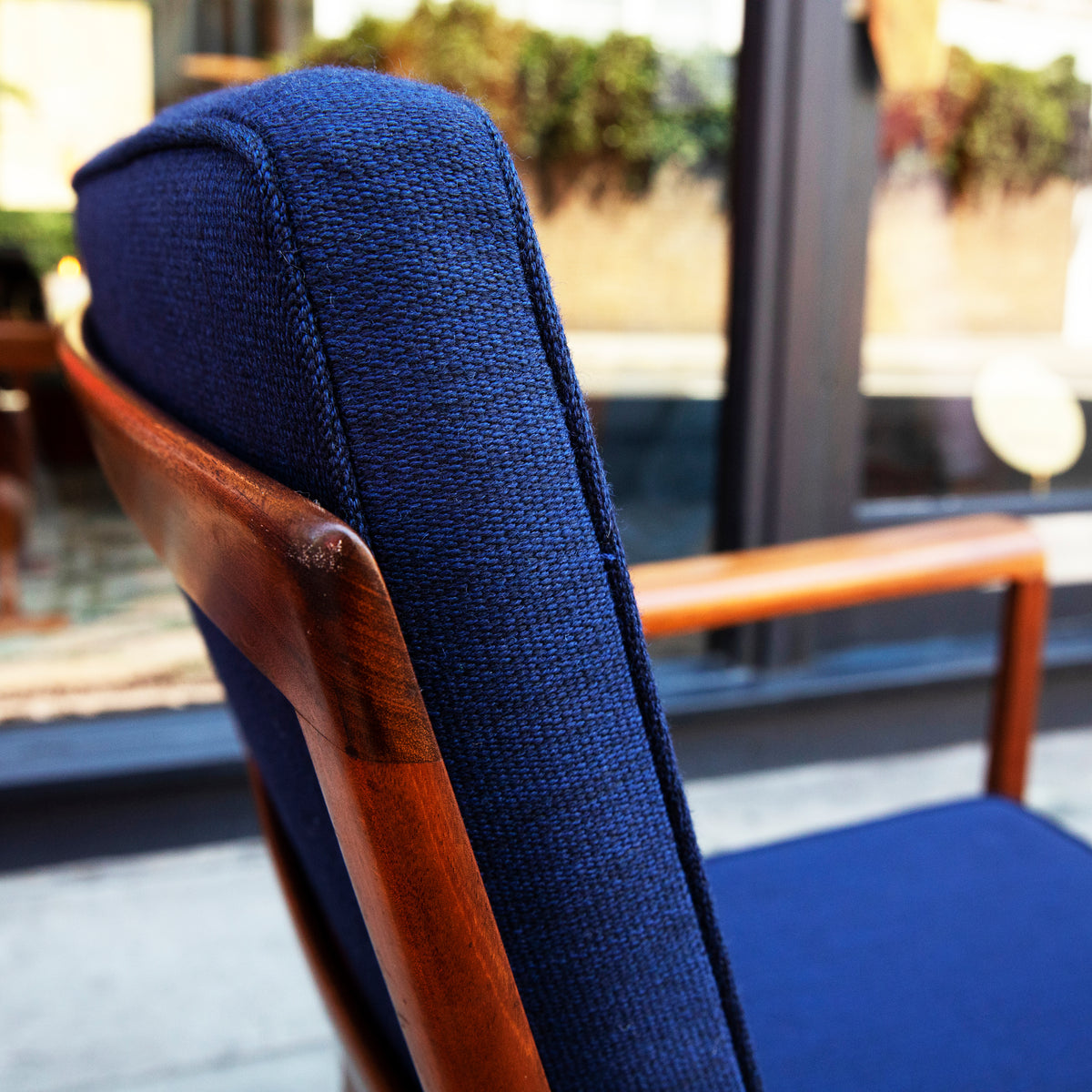 Easy Chair A3021 by Ole Wanscher, designed in 1963 and crafted by a master cabinetmaker in Denmark. This sculpted chair exemplifies Wanscher’s refined approach to modernist design, blending elegance with superb craftsmanship.